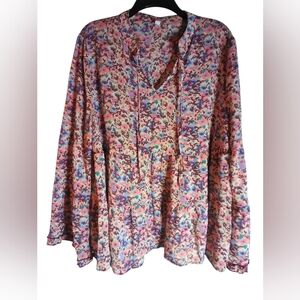 Ophelia Roe Floral Multicolor Women's Top Layered Size XL Boho Flare Sleeves